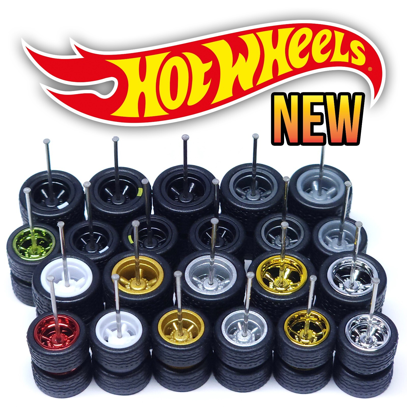 1/64 Scale 5 SPOKE MUSCLE v5 Real Rider Wheels Rims Tires Set Custom Hot Wheel