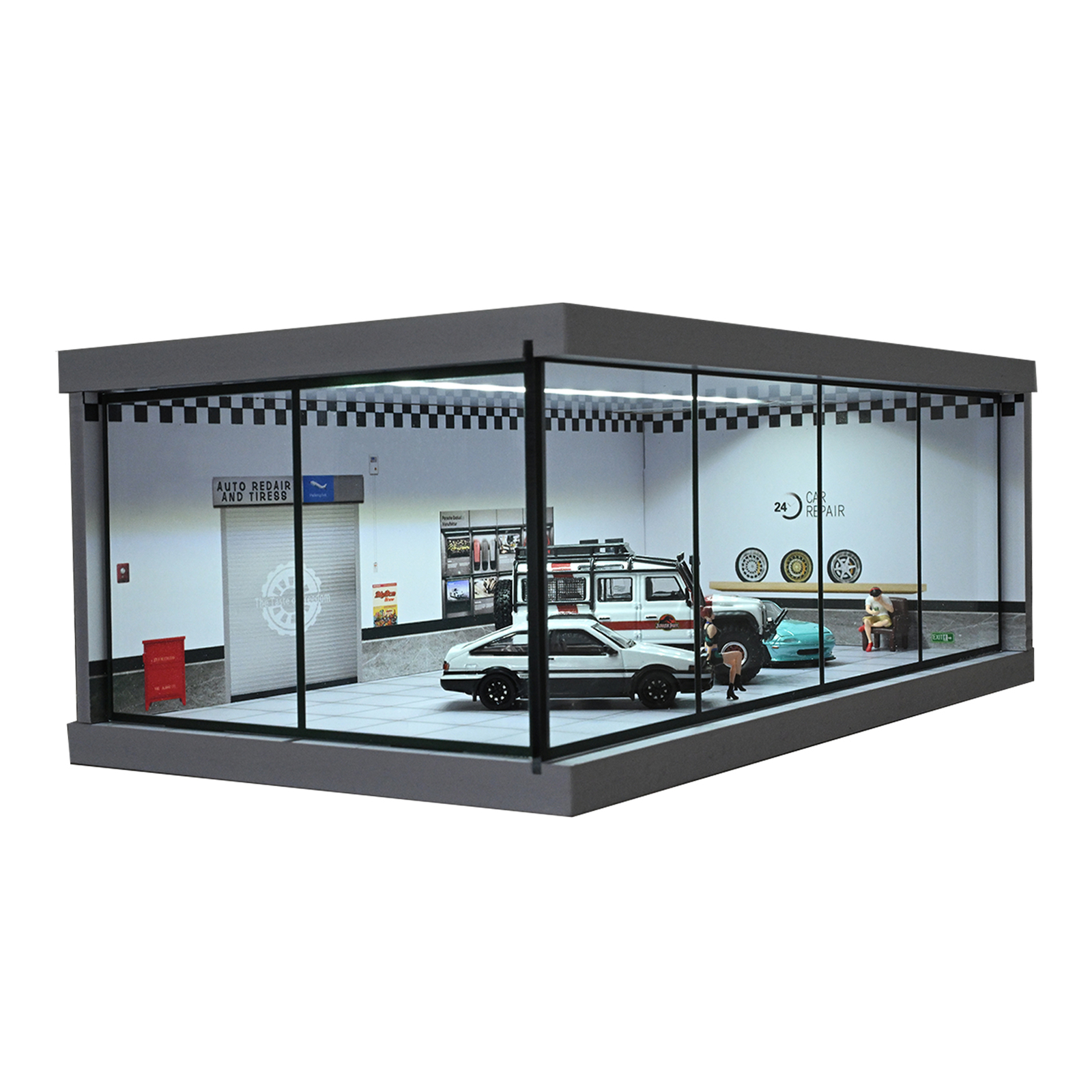 Diorama 1/64 Car Garage Model City LED Lighting Car Showroom Display Model Gifts