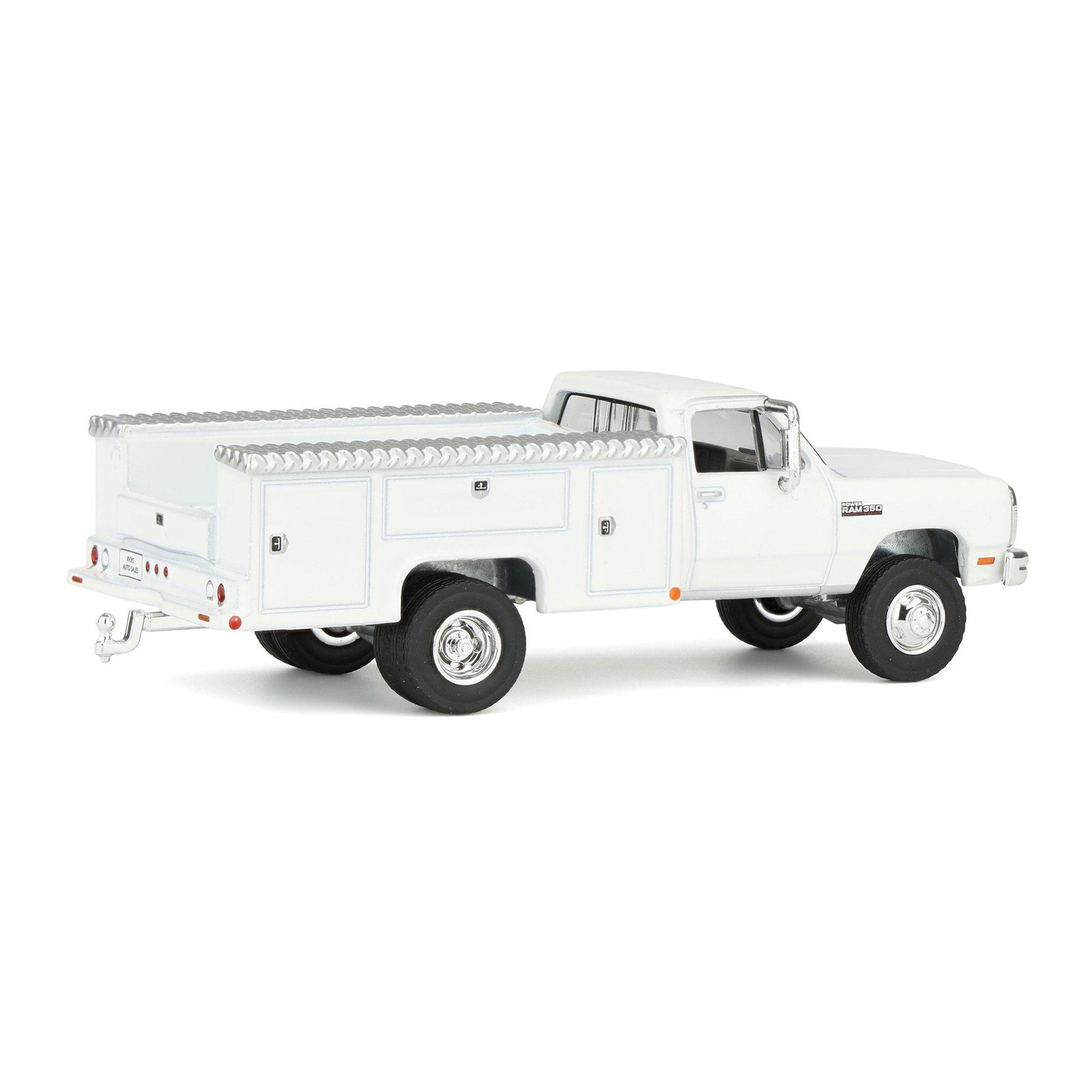 1/64 1993 Dodge Ram 350 Pickup Truck with Service Bed, White, Rick’s Auto Sales