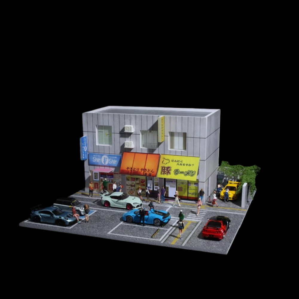 Diorama 1/64 Car Garage Model LED Lighting City Parking Lot Building Scene Model