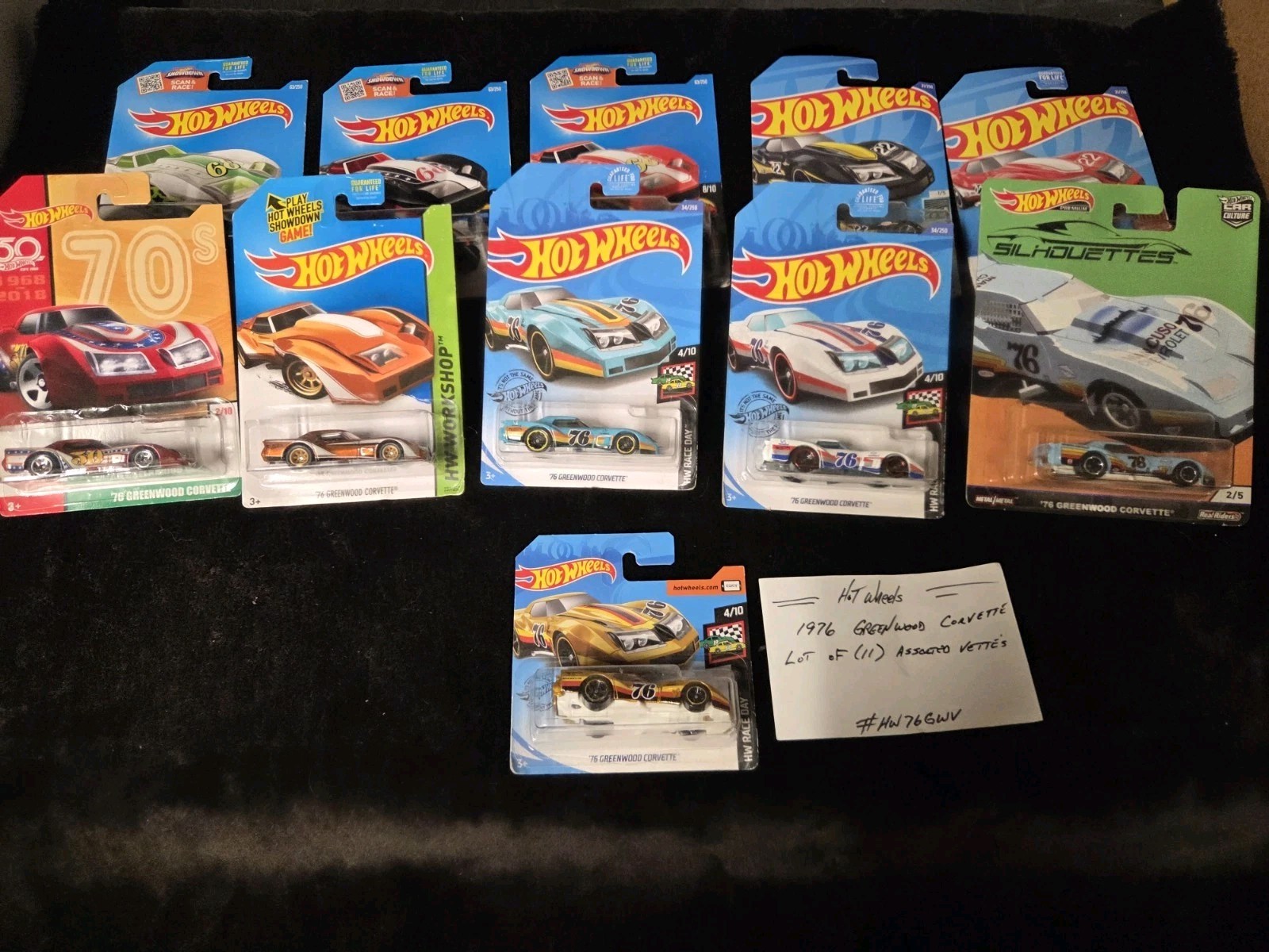 LOT OF (11) Hot Wheels ’76 Greenwood Corvettes HW 1:64 Diecast #HW76GWV