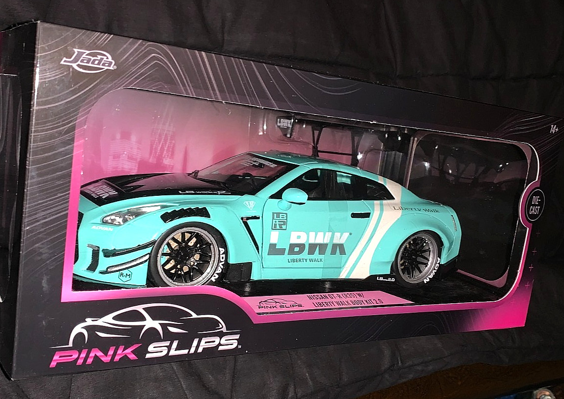 JADA 2025 1/18 DIECAST PINK SLIPS TEAL NISSAN GT-R (R35) W/LIBERTY WALK BODY KIT