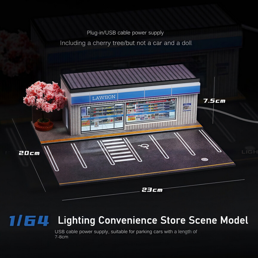 1:64 Diorama Diecast Garage Model LED Lighting Convenience Store Display Case US