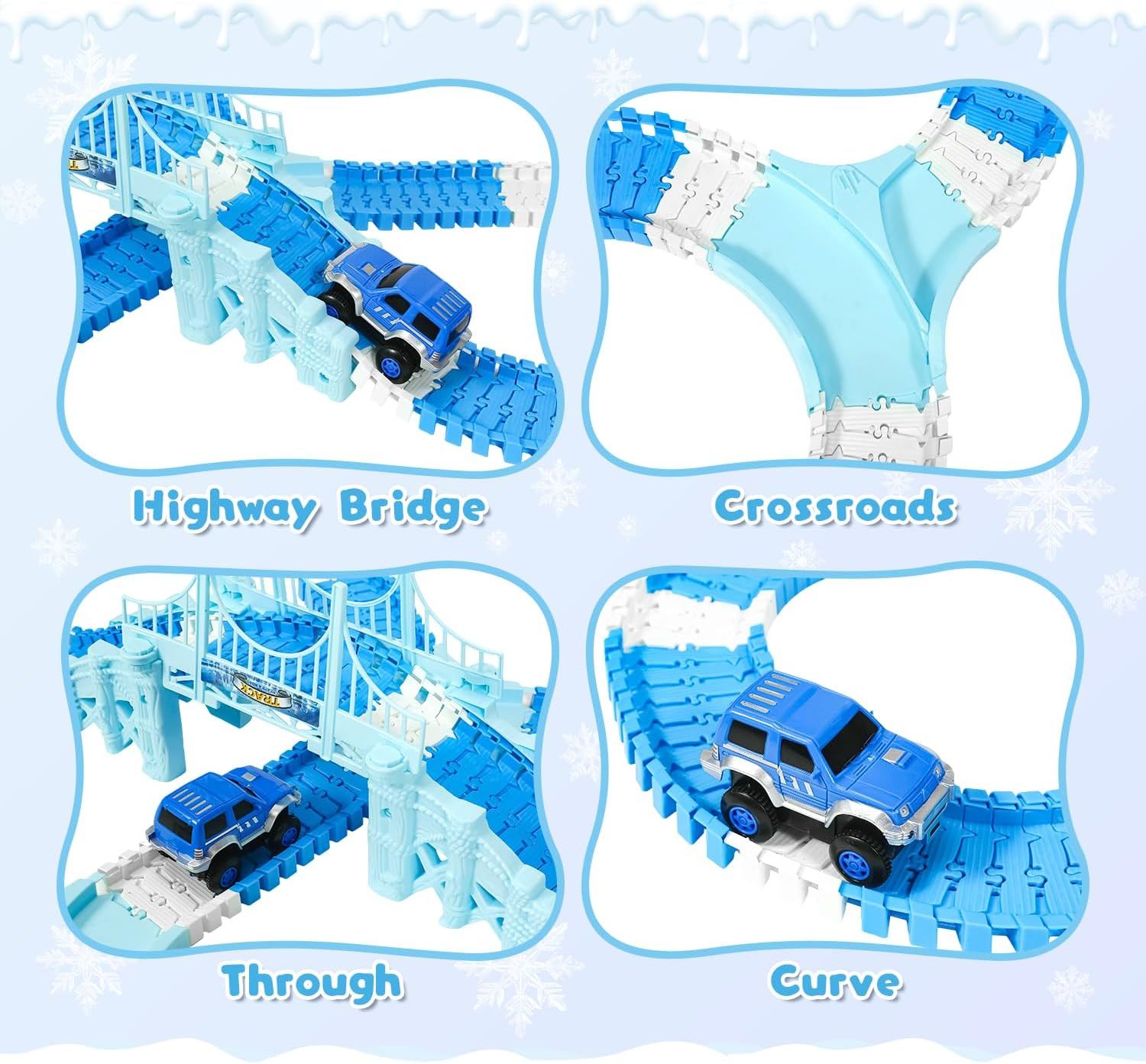 Frozen Race Track Toys for Girls Ages 3-8, 224 PCS Princess Castle Car Toys with