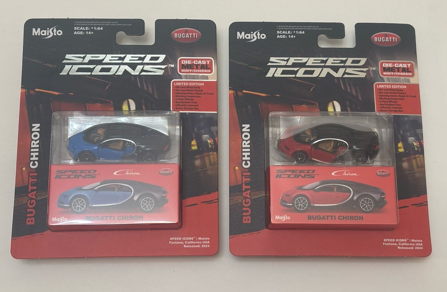 Maisto 1/64 Speed Icons Bugatti Chiron Set of 2 (Blue, Red) New 2026 *in Stock!