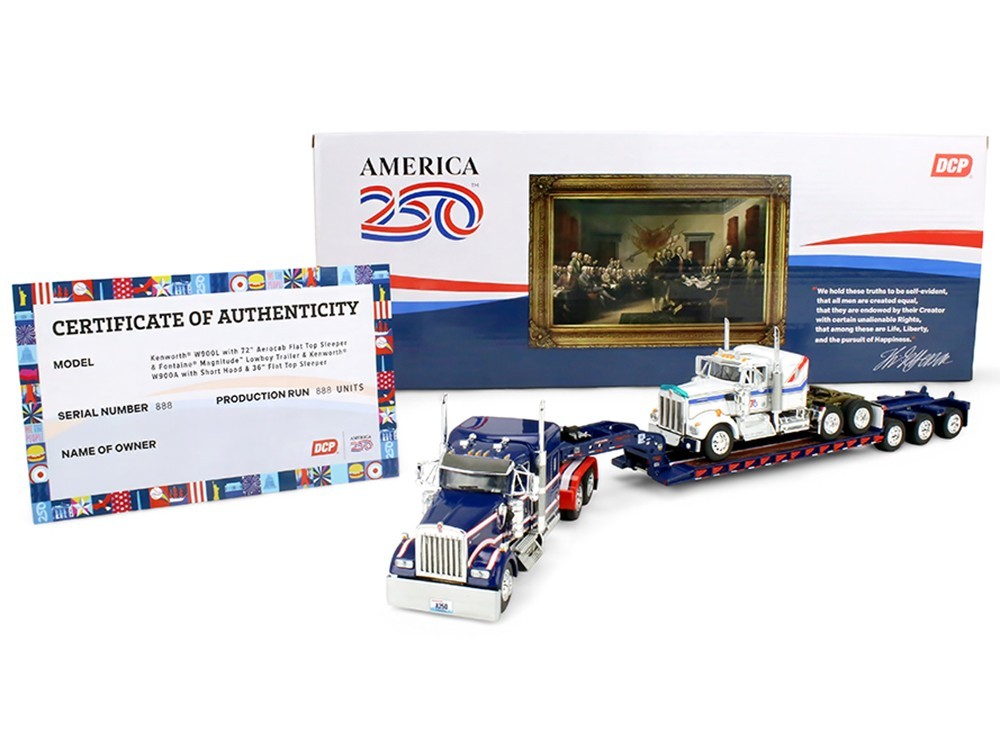 KENWORTH W900L & W900A W/LOWBOY TRAILER AMERICA 250 1/64 DCP/FIRST GEAR 69-2311