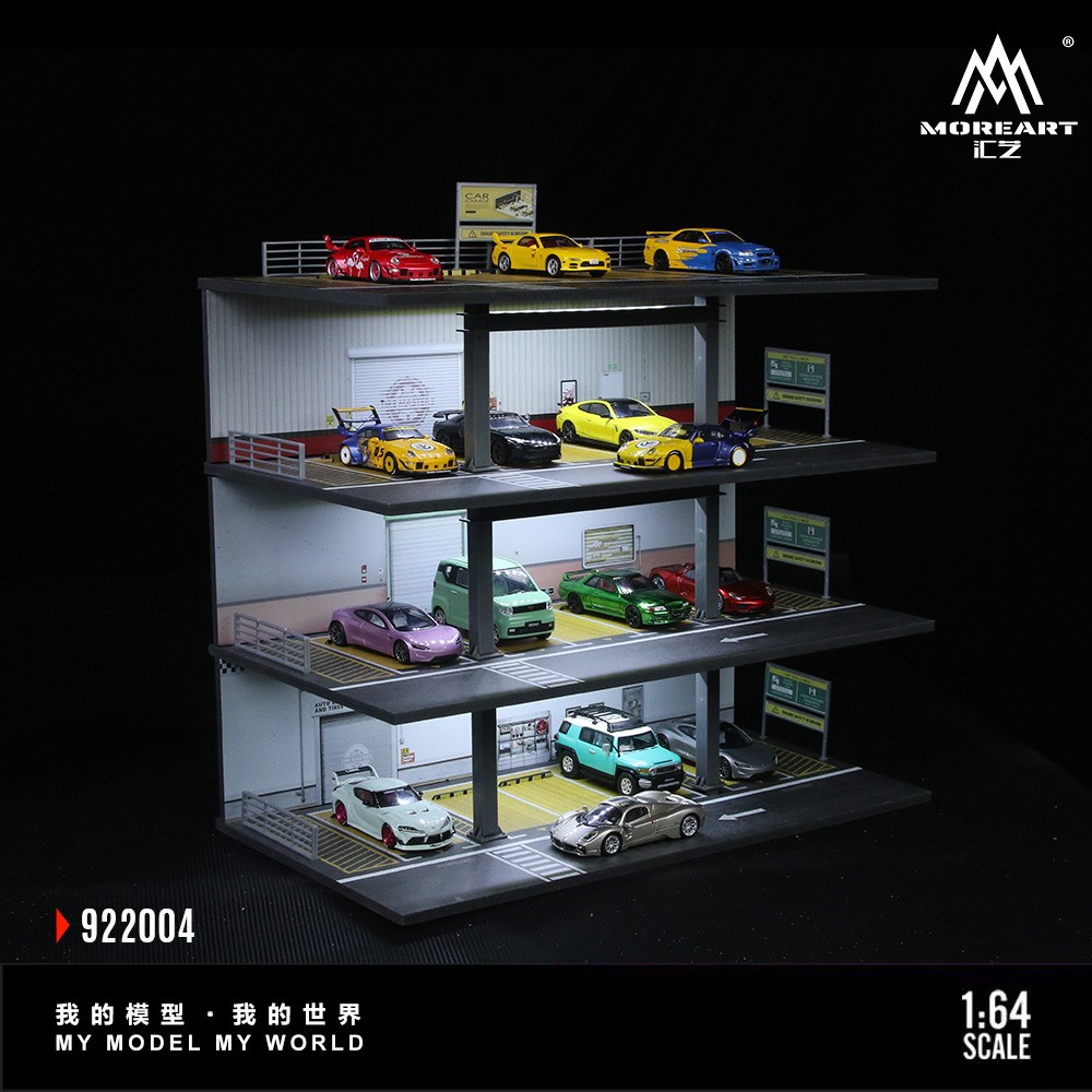 Diorama 1/64 Diecast Car Garage Model LED Street Parking Lots Buildings Scene US
