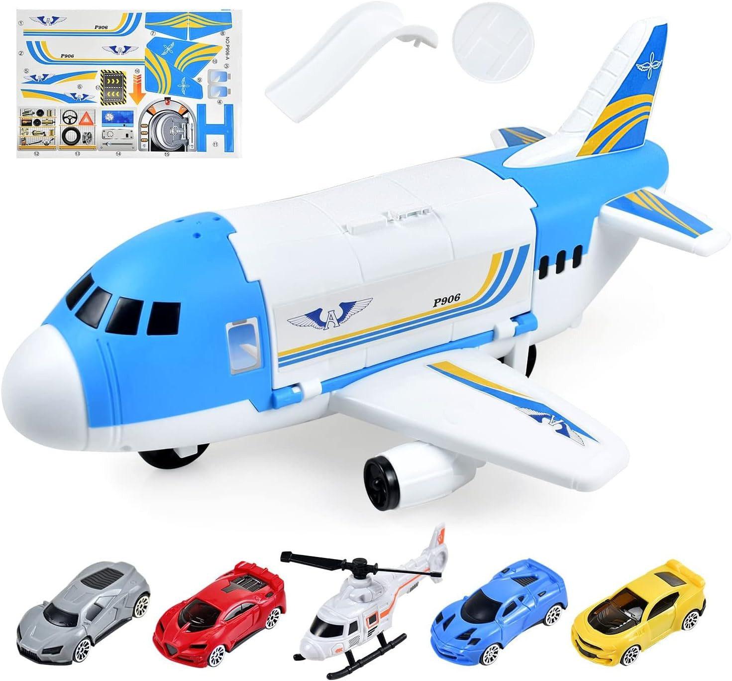 Transport Cargo Airplane Car Toy Play Set for 3+ Years Old Boys and Girls(Blue)