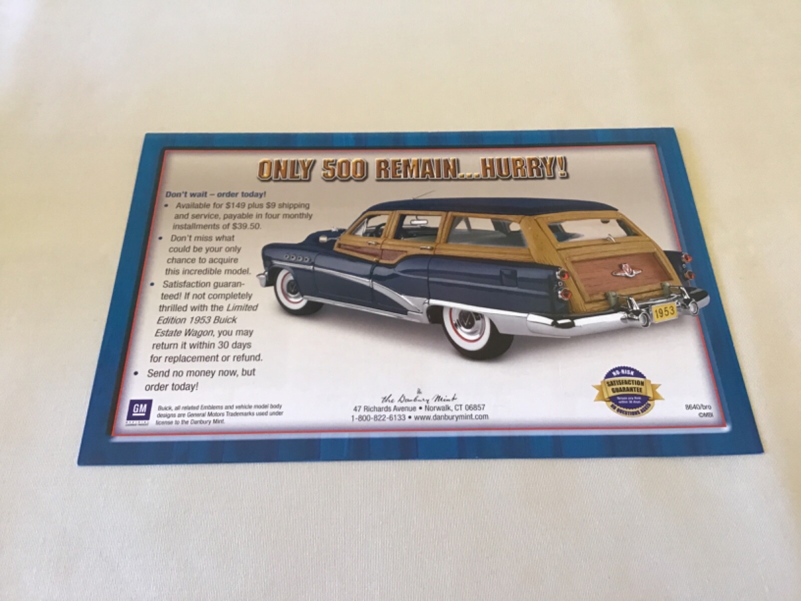Danbury Mint 1953 Buick Estate Wagon L.E. Brochure Paperwork Only 1:24