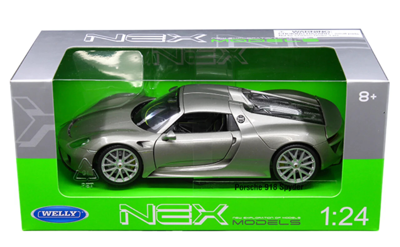 2013 Porsche 918 Spyder Hard Top 1/24 Scale Diecast Model Welly – Silver w/ BOX