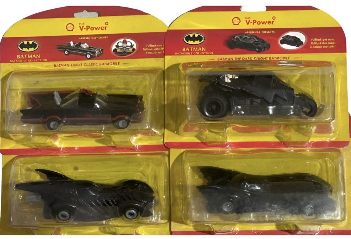 Batman Batmobile Plus Shell V-Power Promotional Set of 4 Cars Retired NEW Rare!