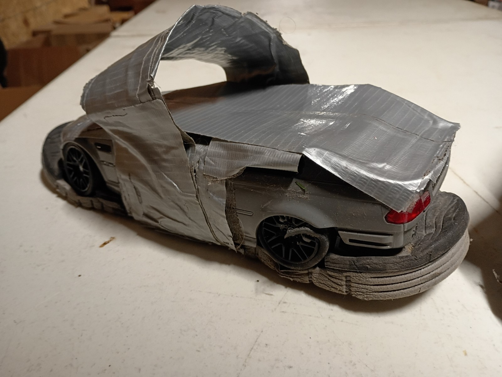 pair of Solido 2000 BMW E46 M3 Grey 1:18 flip flops crushed cars