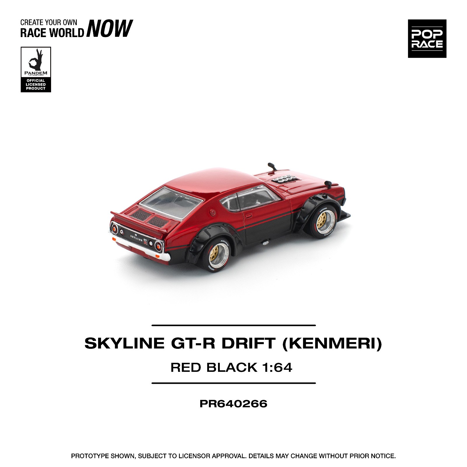 Pop Race Nissan Skyline GT-R KPGC110 Kenmeri – Red Black 1:64 Car PR64266