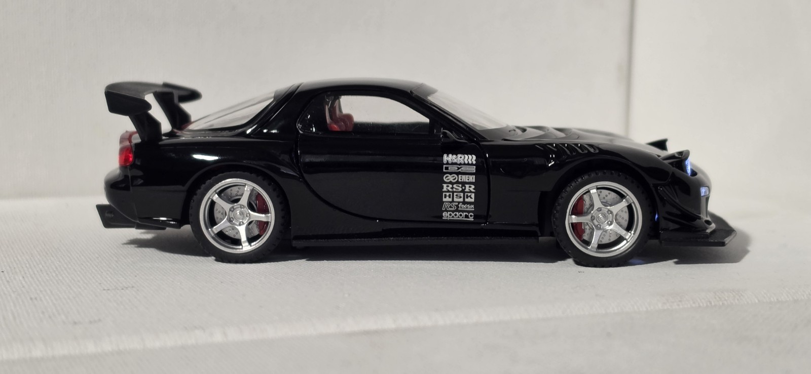 Mazda RX-7 Black Diecast Car 1:32 w/ Rear Wing Light-Up Highly Collectible