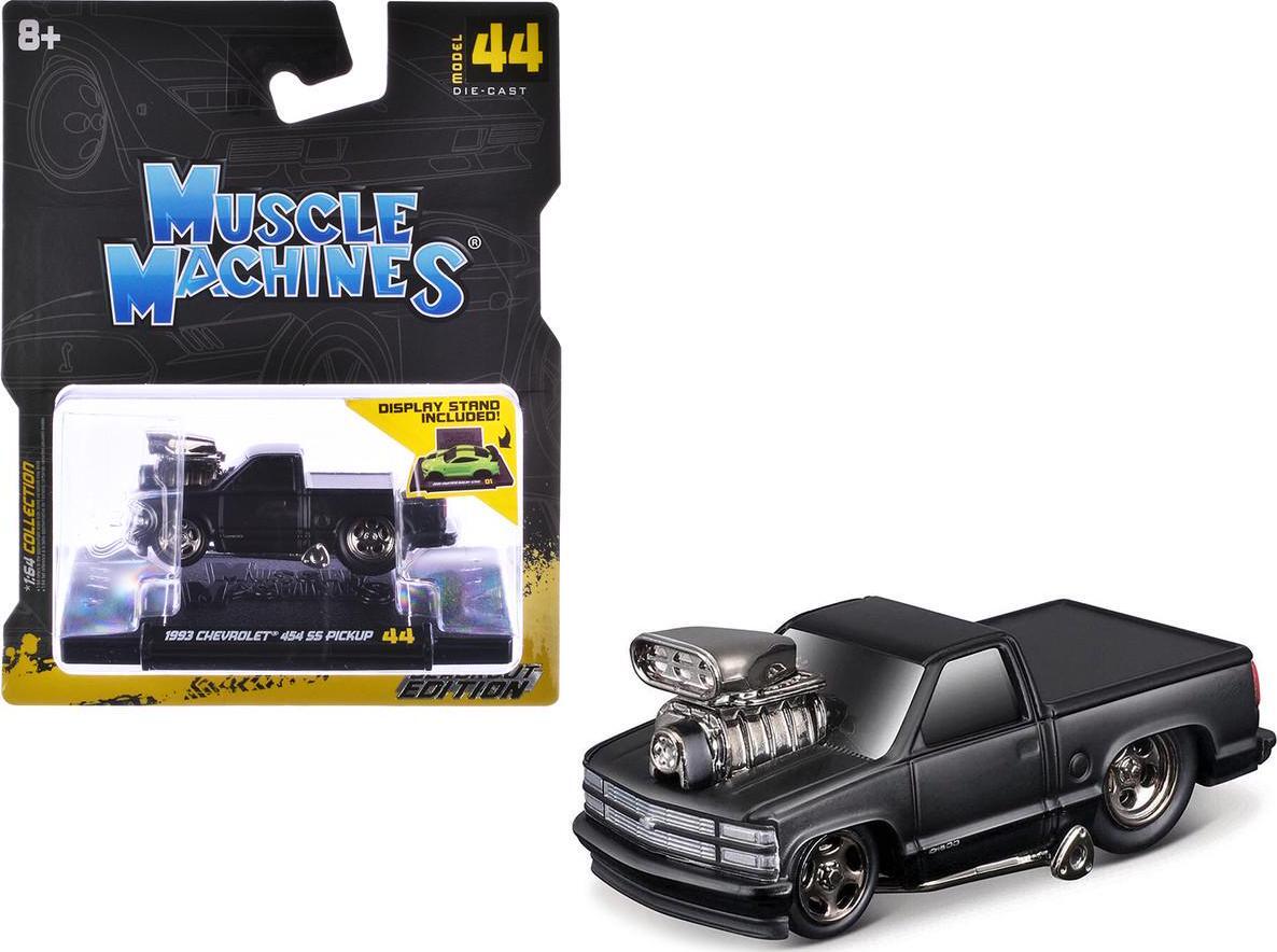 1993 Chevrolet 454 SS Pickup Truck Matt Black Blackout Edition 1/64 Diecast by