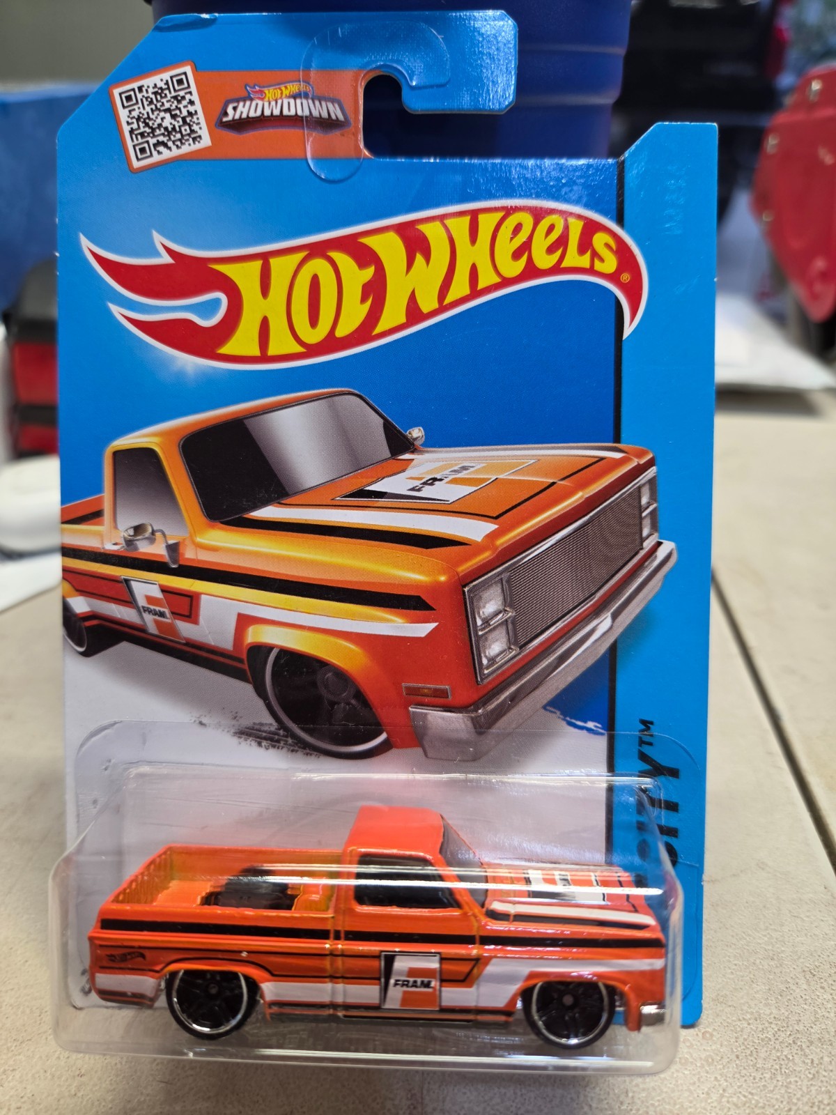 2013 Hot Wheels Orange ’83 Chevy Silverado FRAM Orange HW CITY Top Crease