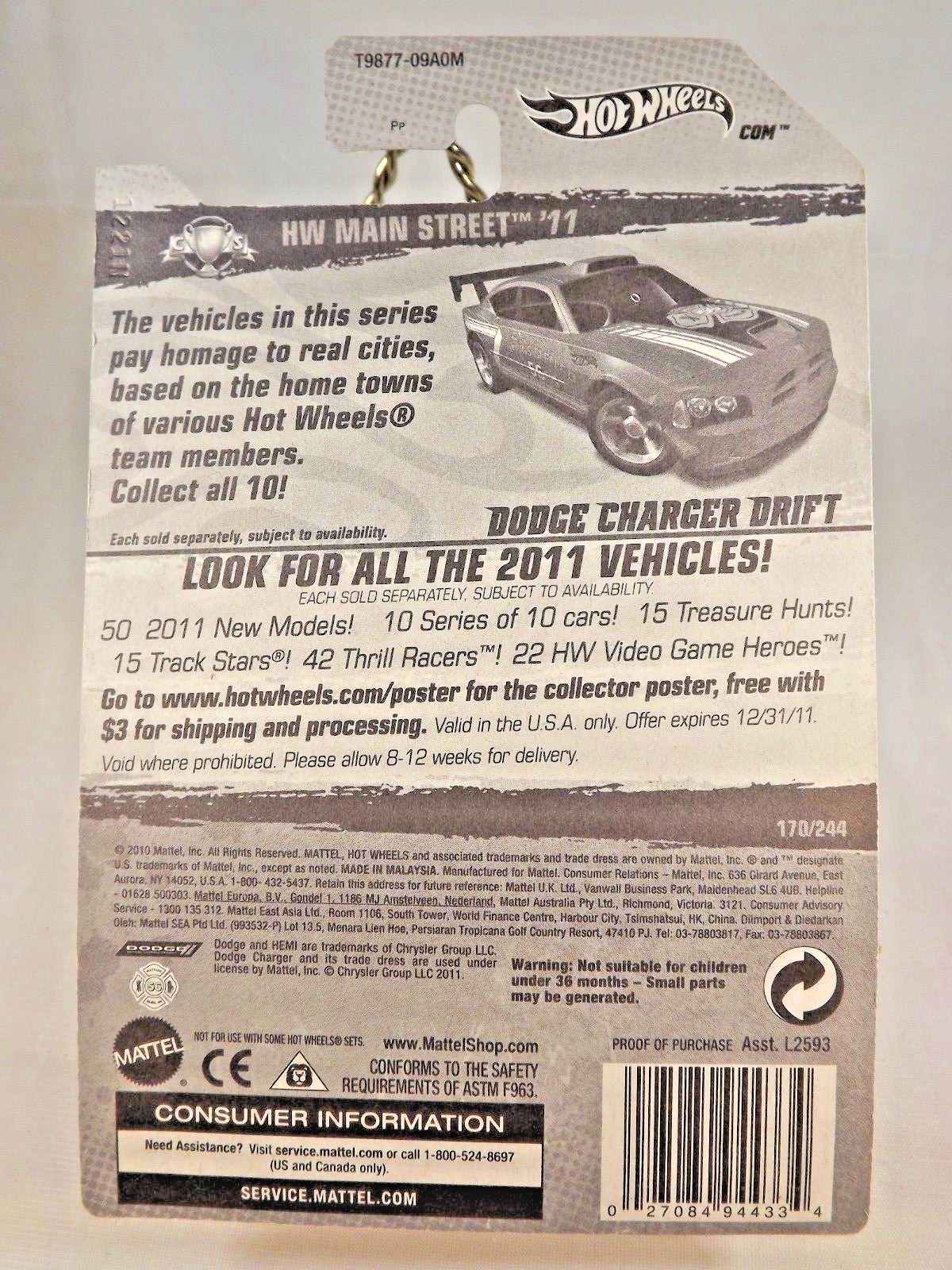 2011 Hot Wheels #170 Main Street Watkins Glen FD DODGE CHARGER DRIFT Red w/Pr5s
