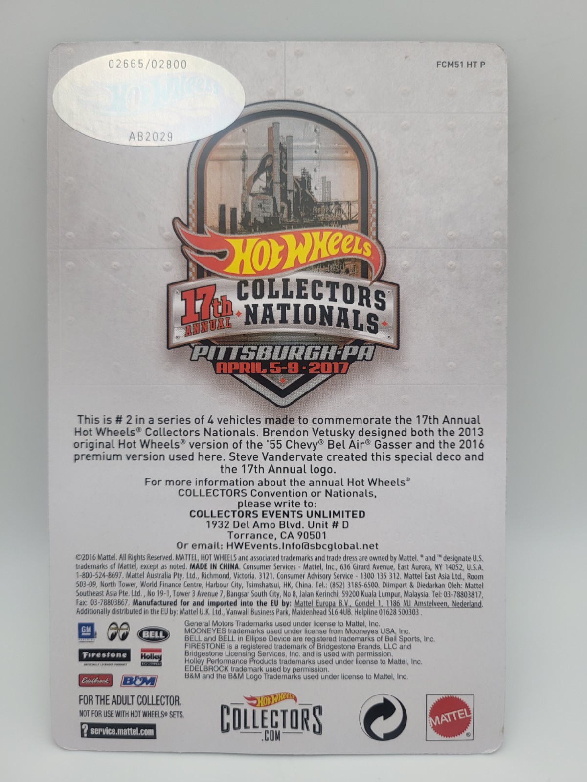Hot Wheels 17th Annual Nationals 55 Chevy Bel Air Gasser #2665/2800