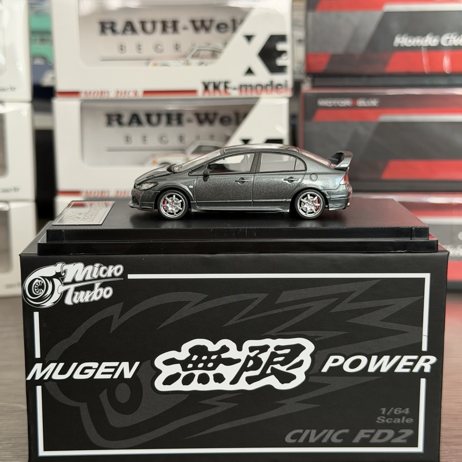 HONDA CIVIC FD2 MUGEN POWER HOOD COMES OFF 1/64 DIECAST CAR BY MICRO TURBO MT