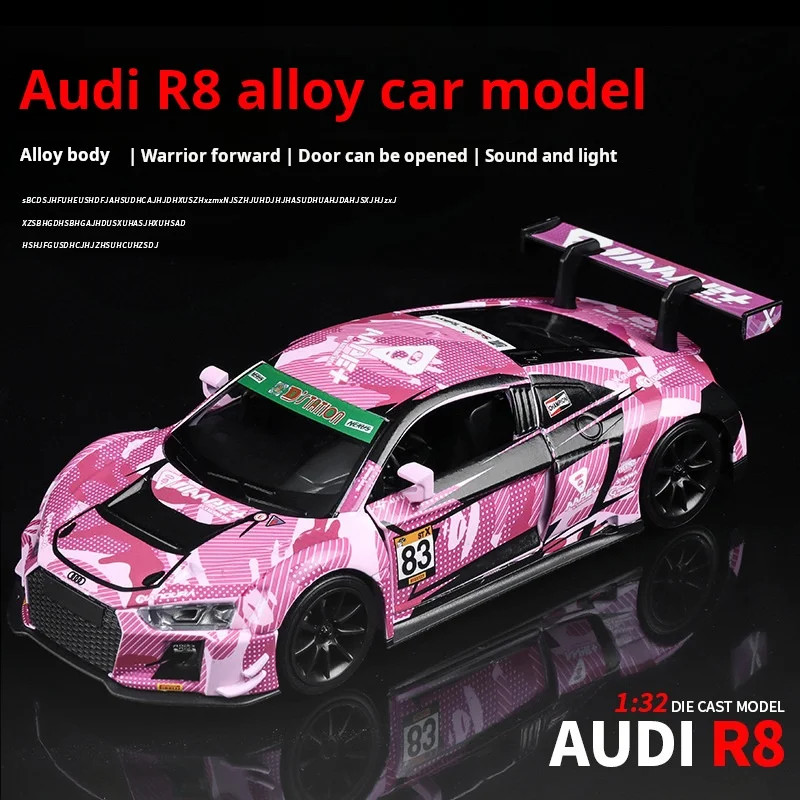 1: 32 Sport R8 LMS CUP Alloy Metal Vehicles Die cast Toy With Sound and Light