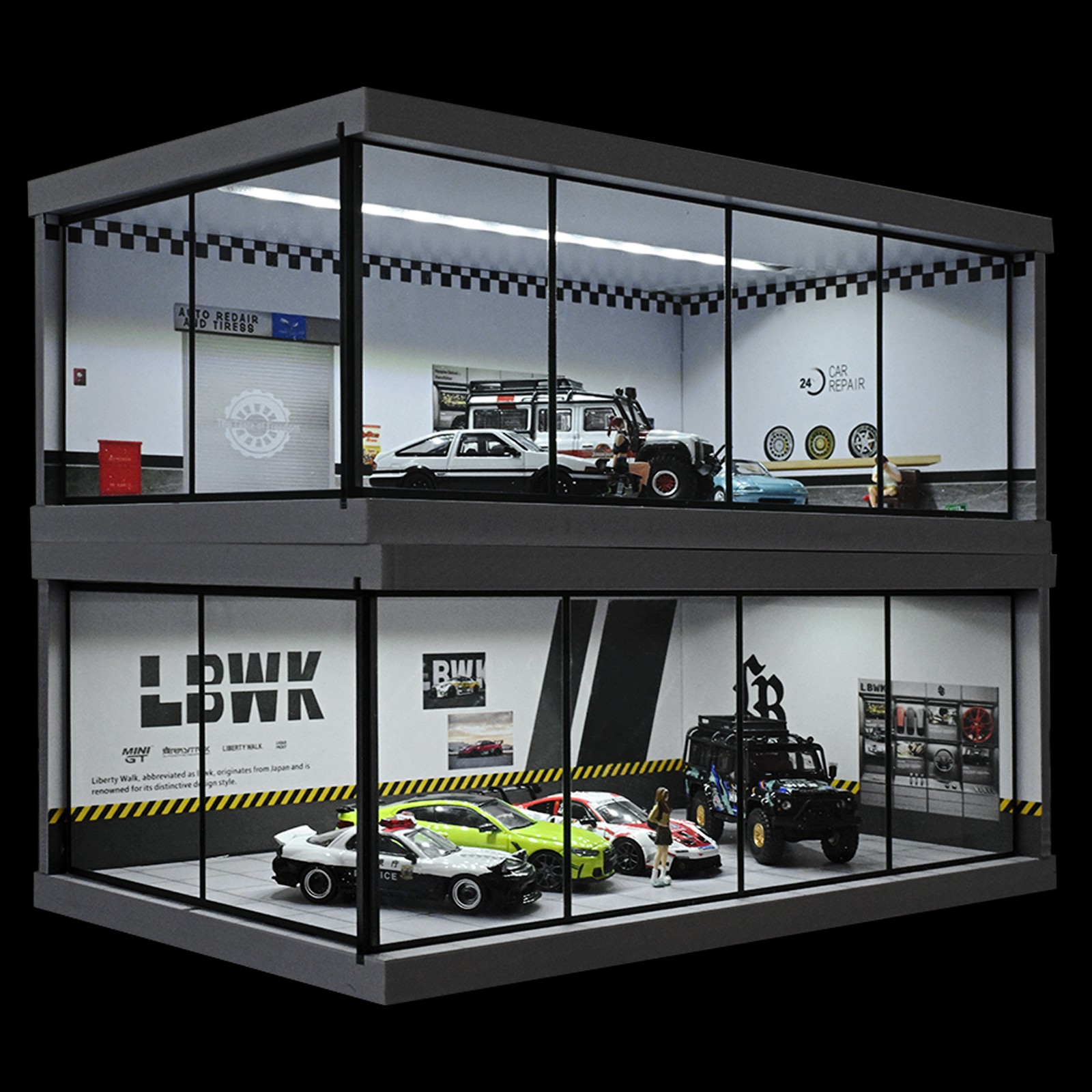 Diorama 1/64 Car Showroom Model LED Lighting Car Garage Backdrop Scene Model Toy