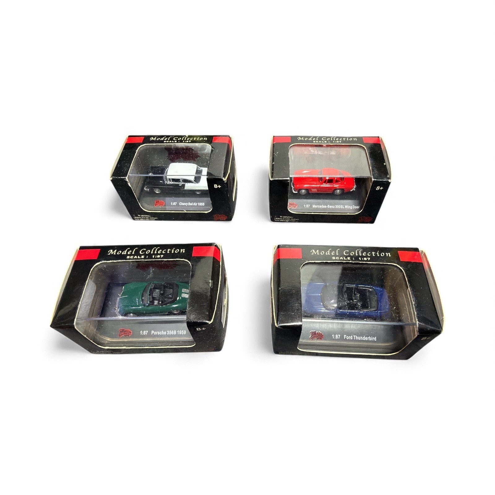 Model Collection 4 Piece 187 Scale Diecast Car Set Chevy Porsche Mercedes Ford