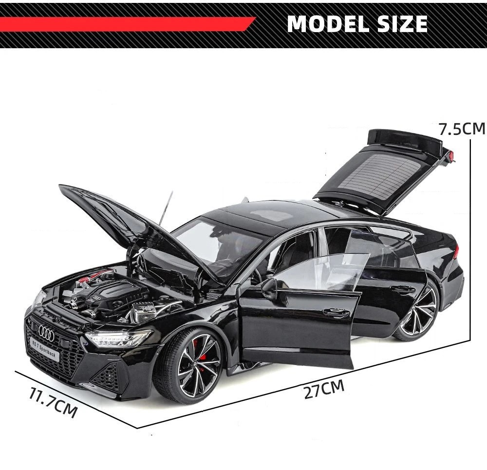 1:18 AUDI RS7 Sportback Key Version Diecast Car Model Sound Light Kid’s Gift