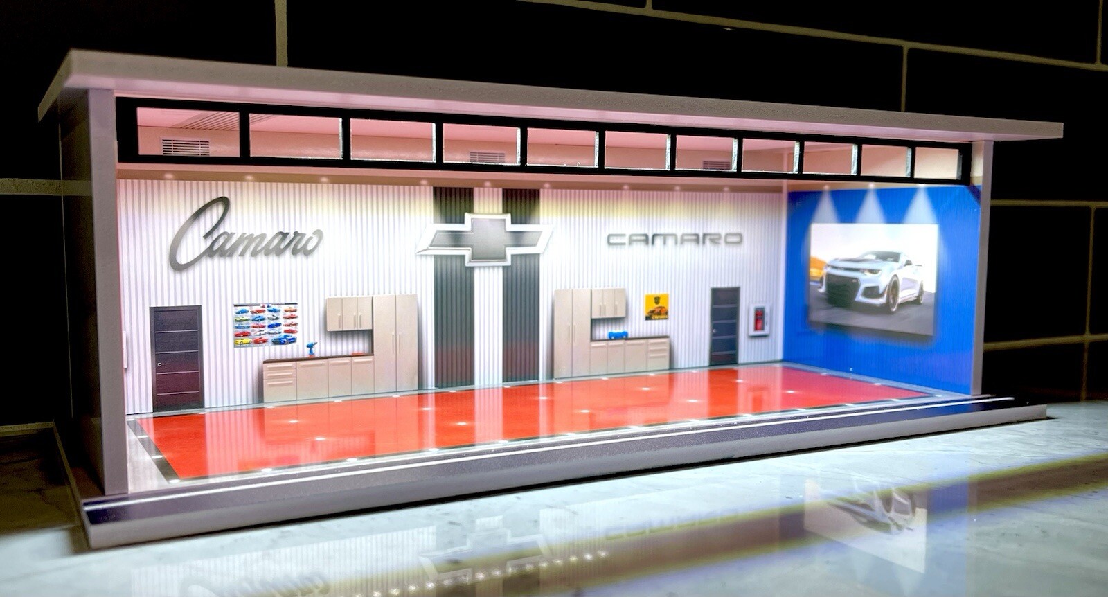 Chevy Camaro Interior Garage Theme 1/64 Scale Garage Diorama w/ LED Lighting