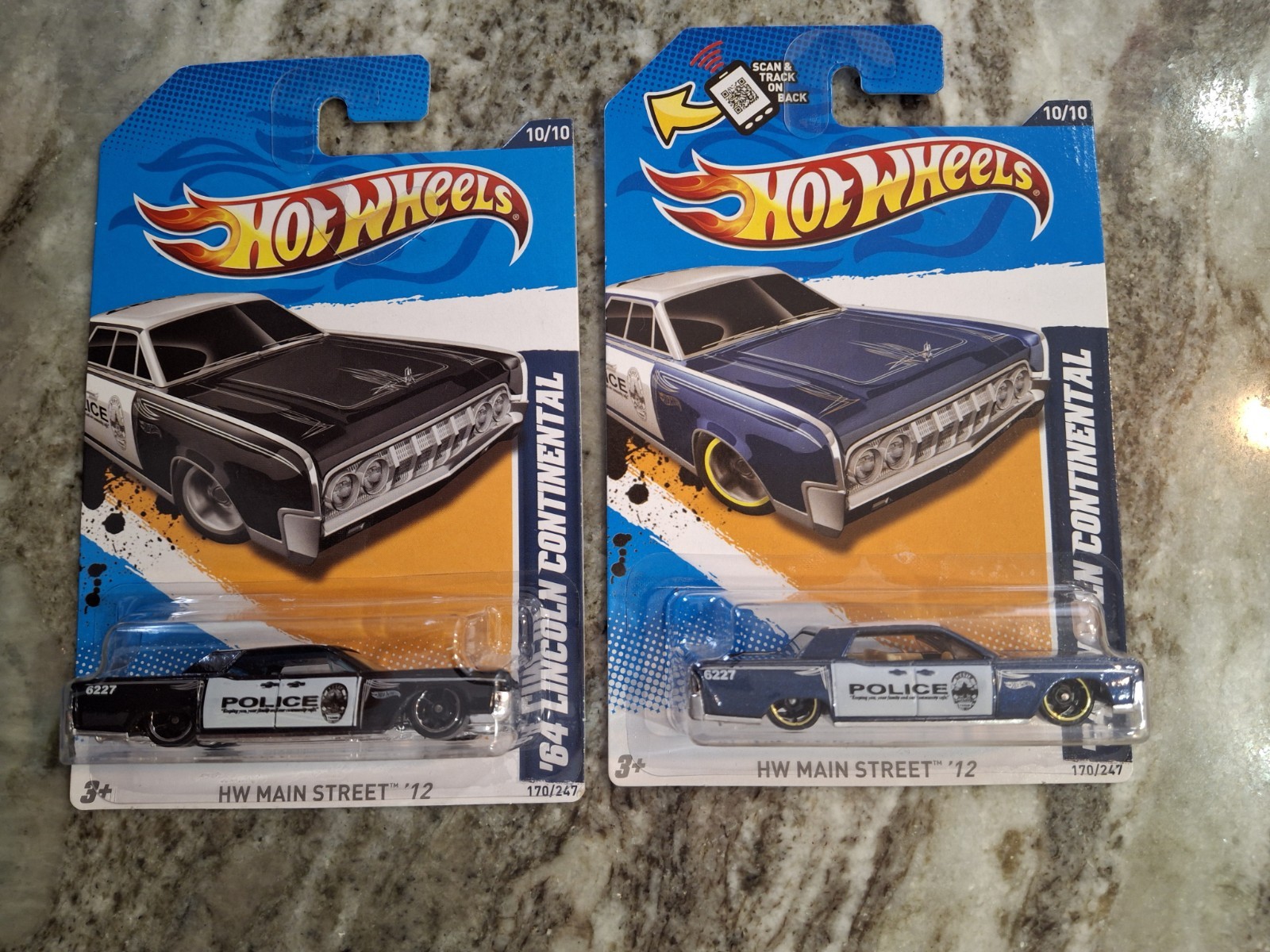 Hot Wheels HW Main Street ’12 ’64 Lincoln Continental Police X2 Black & Blue