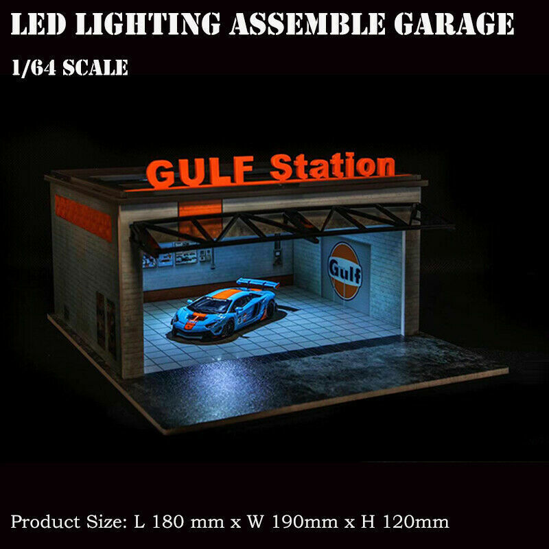 Assemble Diorama 1/64 LED Lighting Garage Model Car Parking Station – Gulf