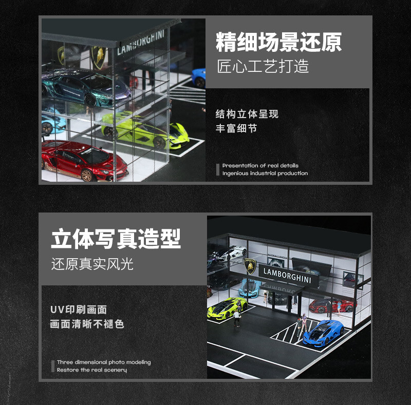 Diorama 1/64 Die-Cast Car Garage Model LED Car Exhibition Showroom Scene Gift US