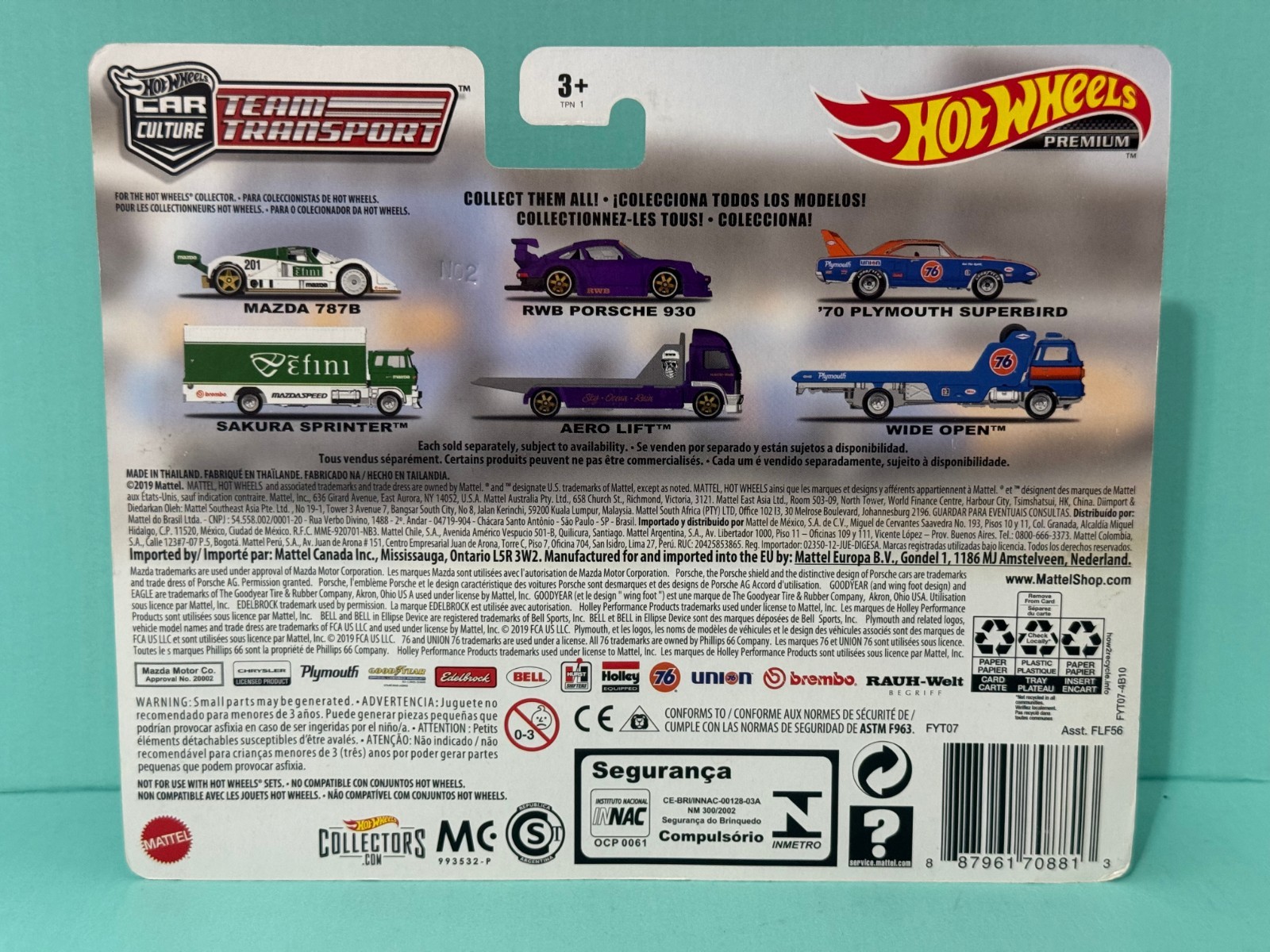HOT WHEELS TEAM TRANSPORT #18 ’70 PLYMOUTH SUPERBIRD WIDE OPEN REAL RIDERS METAL