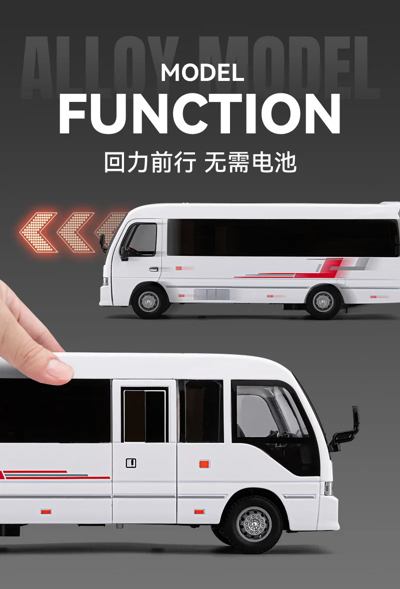 1:33 Toyota Coaster BUS Alloy Model Car Toy Diecasts Metal Casting Sound and Lig