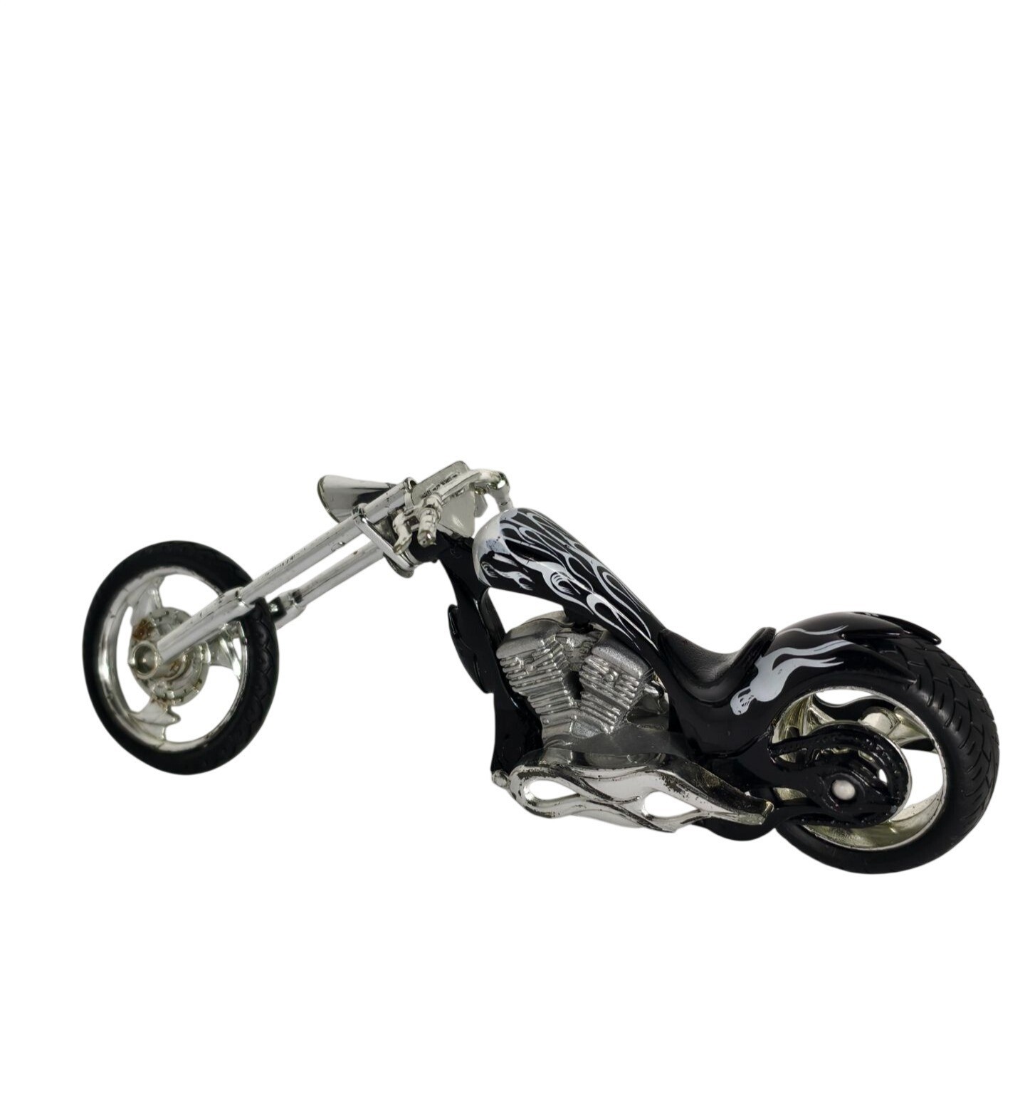Iron Chopper Motorcycle Die-Cast Model Custom Black Chrome 6″Flame Details Toy