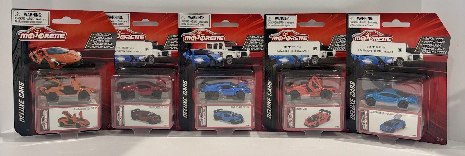 Majorette Deluxe Cars Lot Of (5)-Bugatti Chiron, Bugatti Blue,McLaren,& 2 Lambos