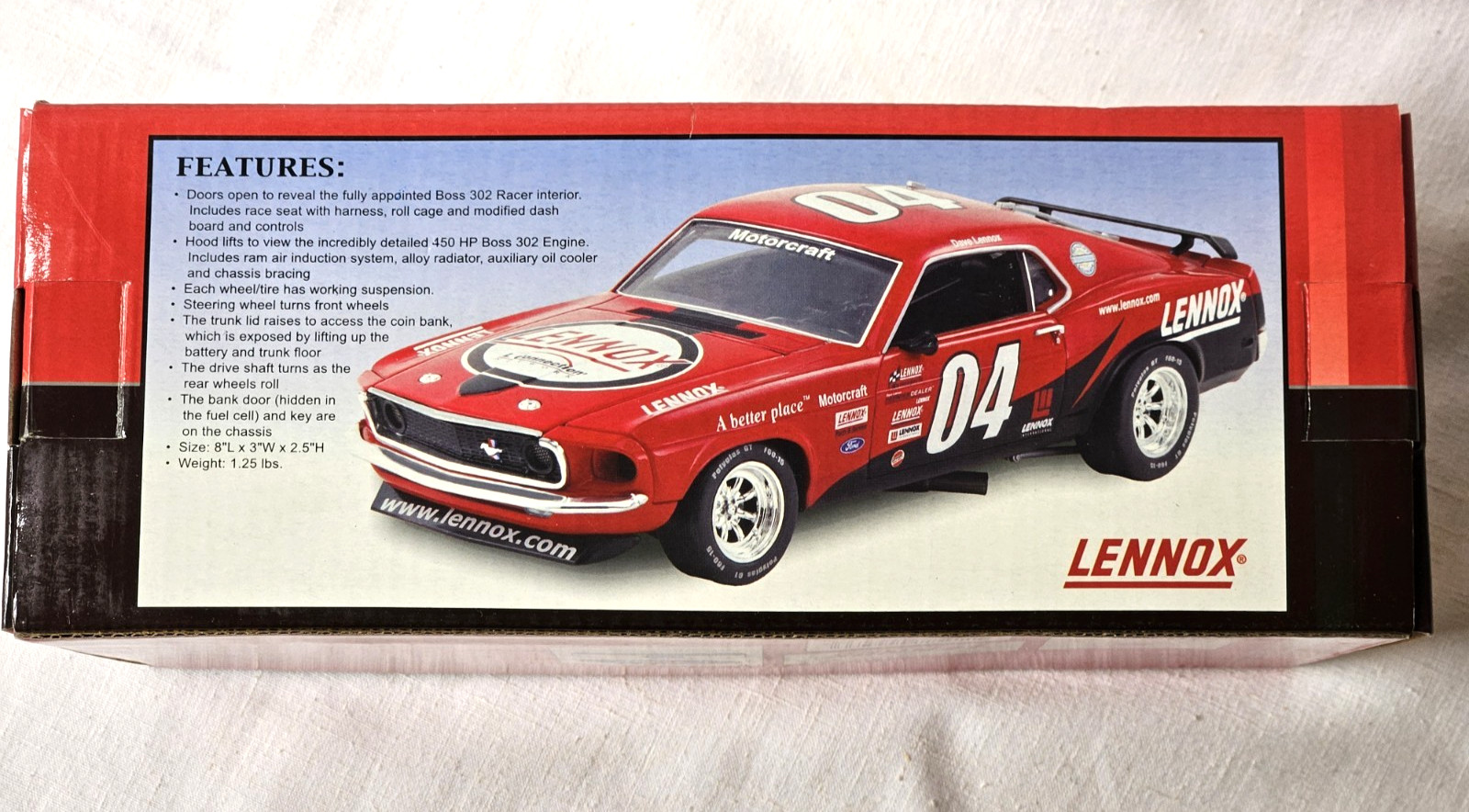 LENNOX 1969 Ford Mustang BOSS 302 Racer 1:24 Scale Die Cast Model NIB