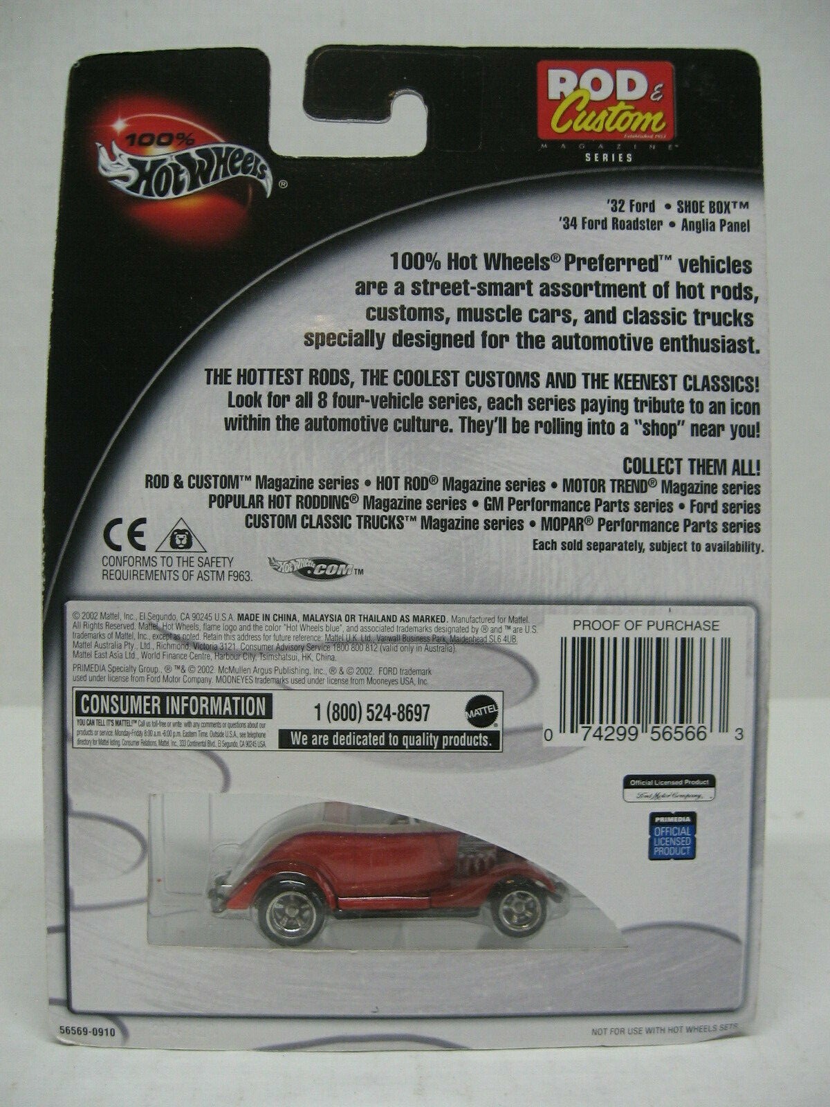Hot Wheels Rod & Custom Red & White 1934 Ford Roadster Diecast Car