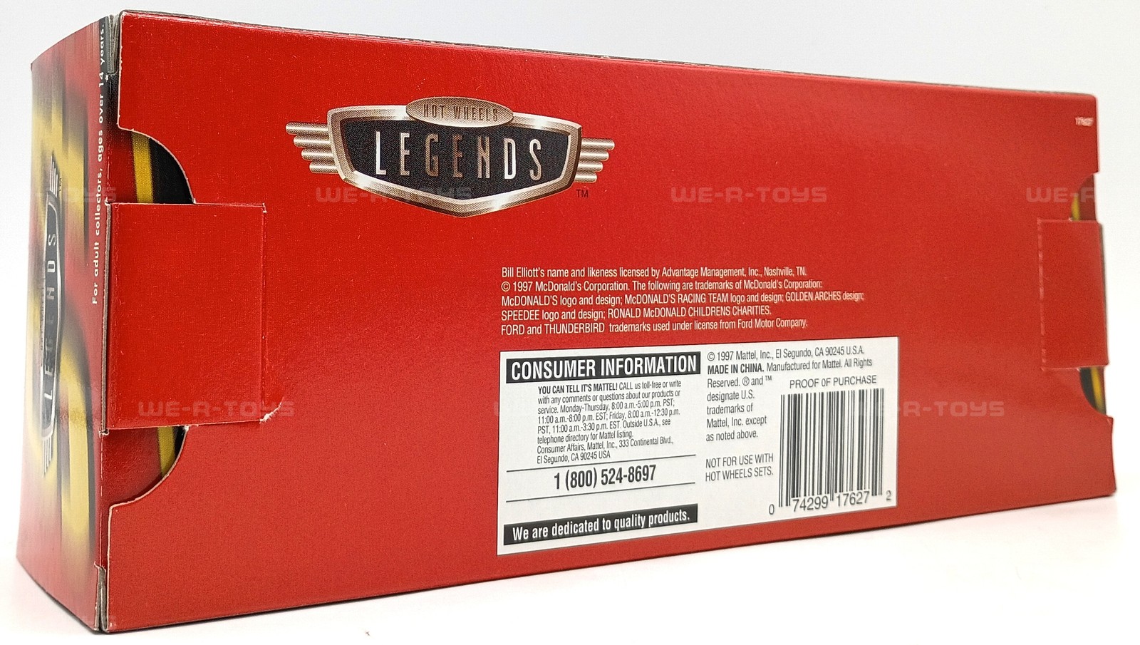 Hot Wheels Legends Pro Racing Bill Elliott McDonald’s Team Vehicle 1997 Mattel