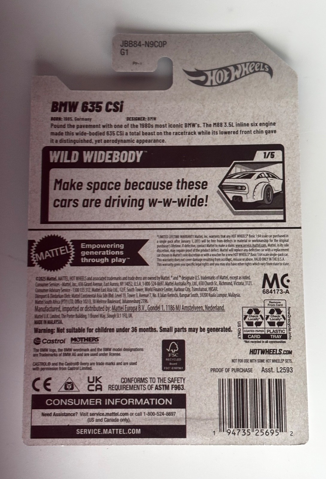 2025 Hot Wheels Mainline BMW 635 CSi Orange #185 Wild Widebody 1/5 LOT OF 2