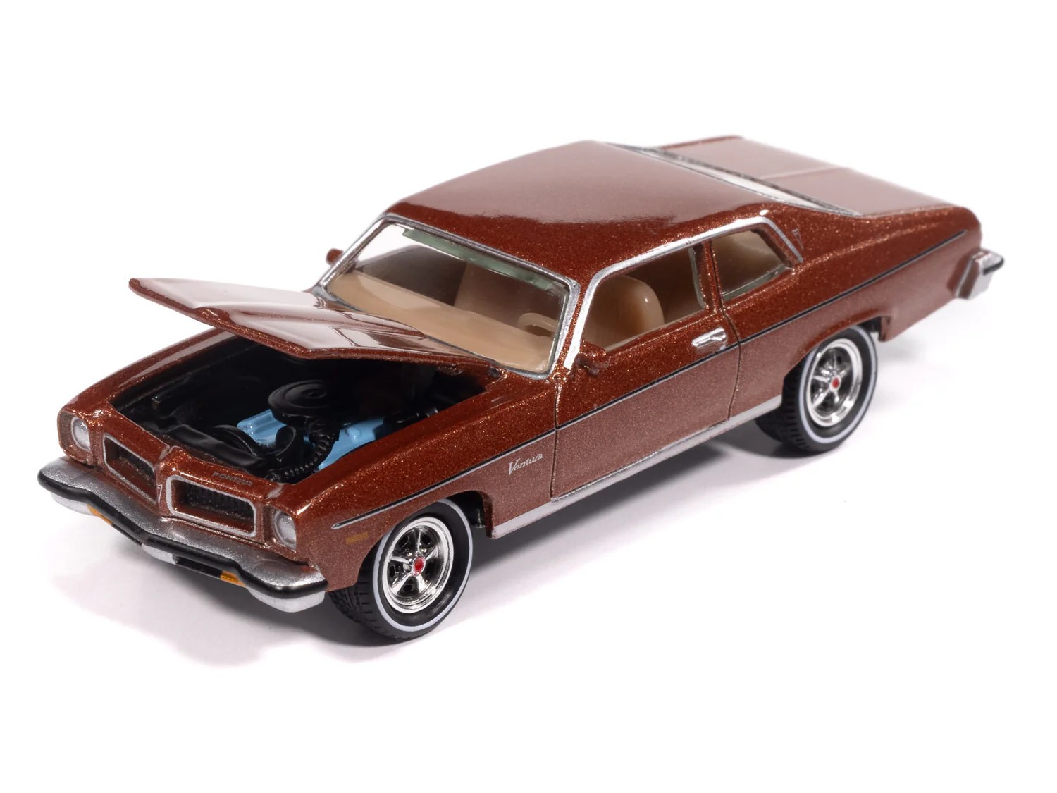 Johnny Lightning Fire Coral Bronze 1974 Pontiac Ventura W/ Storage Tin 1:64 Car