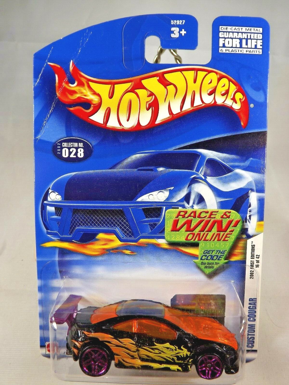 2002 Hot Wheels #28 First Editions 16/42 CUSTOM COUGAR Black w/Purple Pr5 Spokes