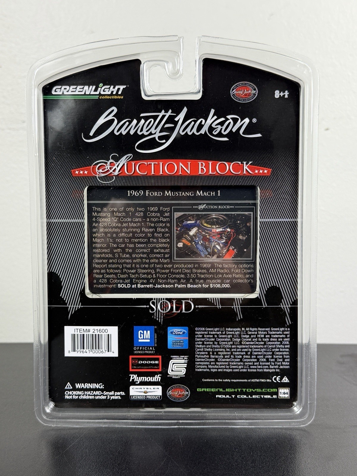 Greenlight Barrett-Jackson Auction Block Black 1969 Ford Mustang Mach 1 – NIP