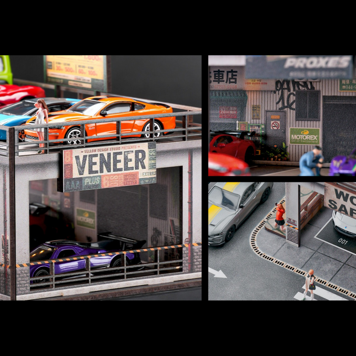Diorama 1:64 Car Garage Model LED Lighting Repair Shop Building Scene Model Toy