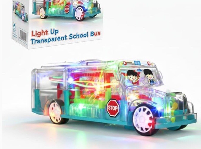 Light Up Transparent School Bus Toy for Kids & Toddlers – Musical, Flashing L…