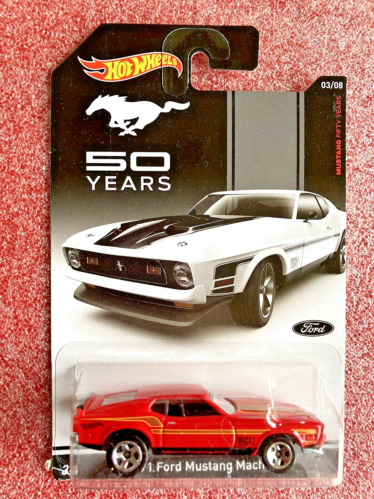 2014 Hot Wheels 1971 Ford Mustang Mach 1 50 Years 3/8 BDL74 Red (HW627)