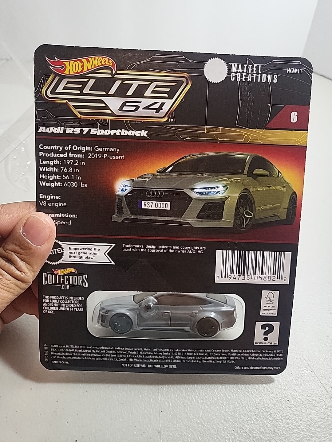 Hot Wheels Collectors Elite 64 Series Audi RS 7 Sportback #6 In Series