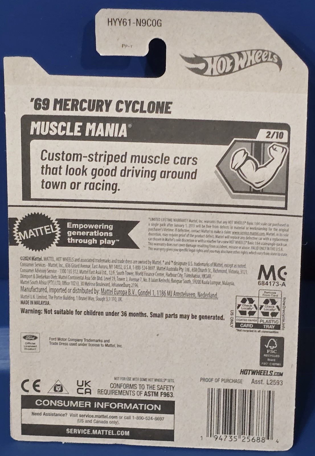 2025 HOT WHEELS ’69 Mercury Cyclone CJ 428 #165/250 MUSCLE MANIA 2/10 1969 Red