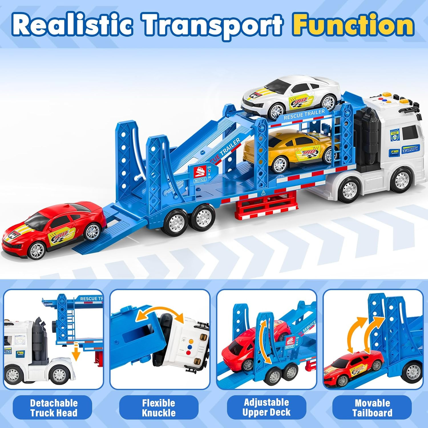 Semi Truck Toys Car for 3, 4, 5, 6, 8 Years Old Boys Girls, Adjustable Double De