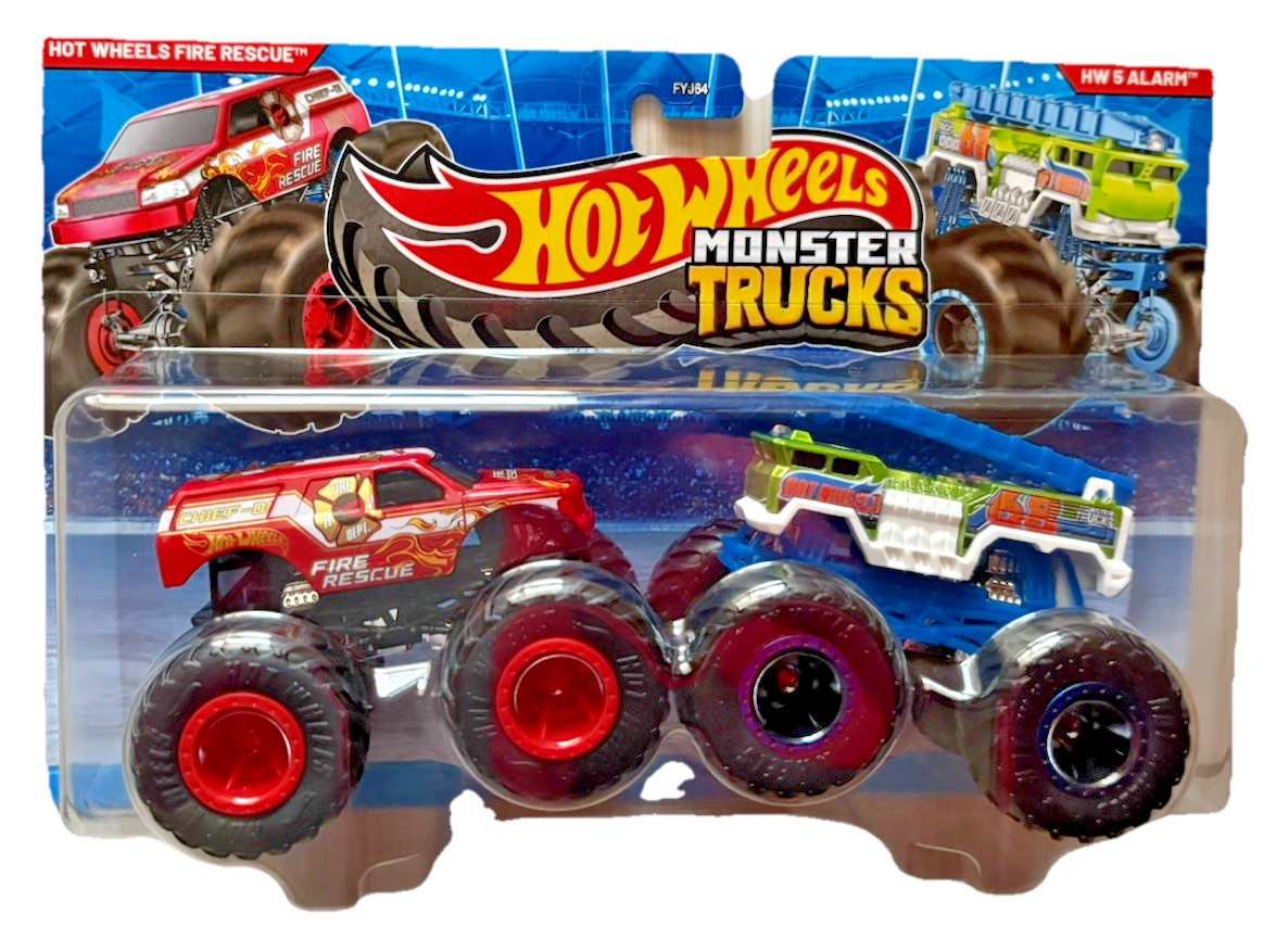 2026 Hot Wheels Monster Truck 2 Pack Hot Wheels Fire Rescue and Hw 5 Alarm RARE