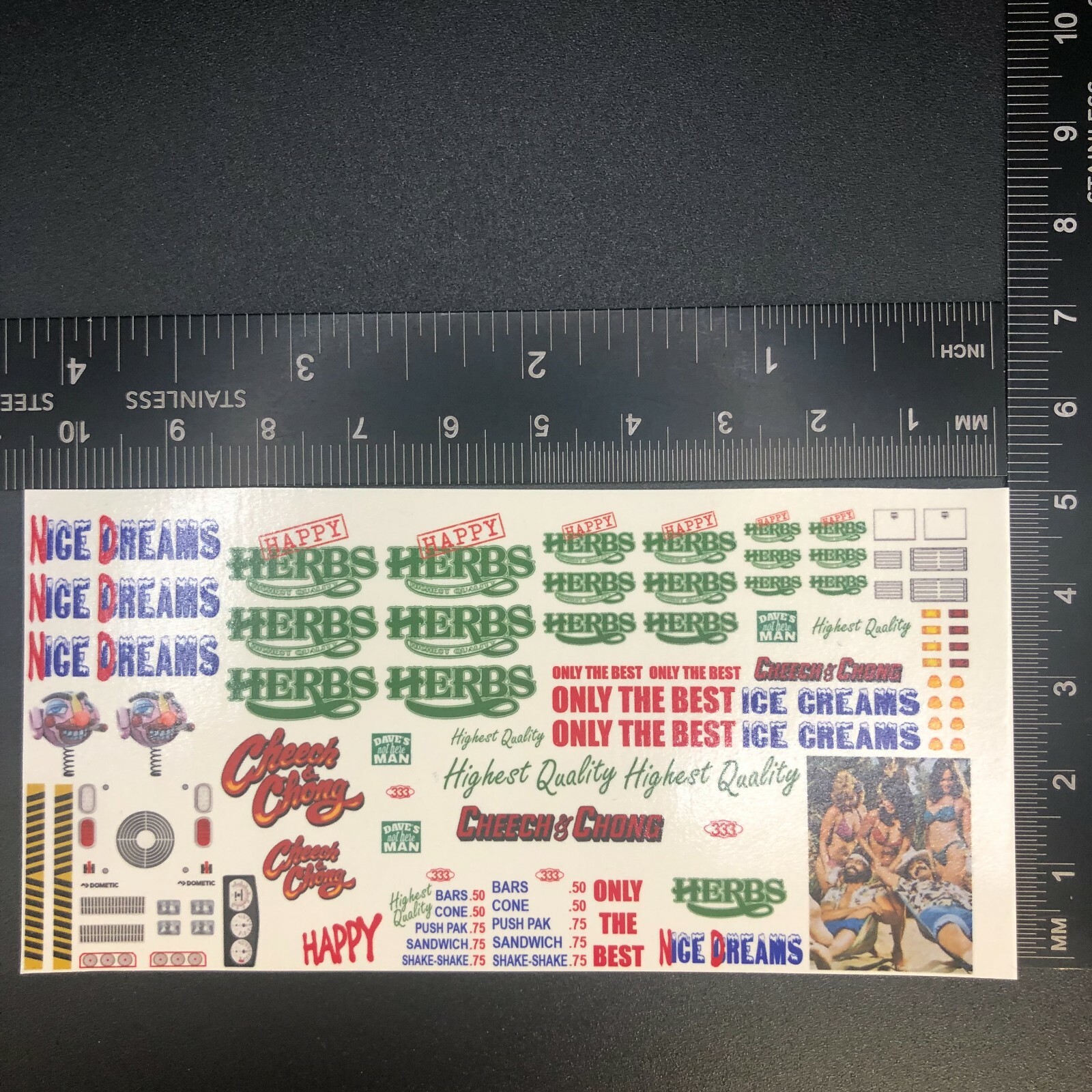 Clear 1:64 Waterslide Decal Ice Cream Truck Cheech and Chong Nice Dreams